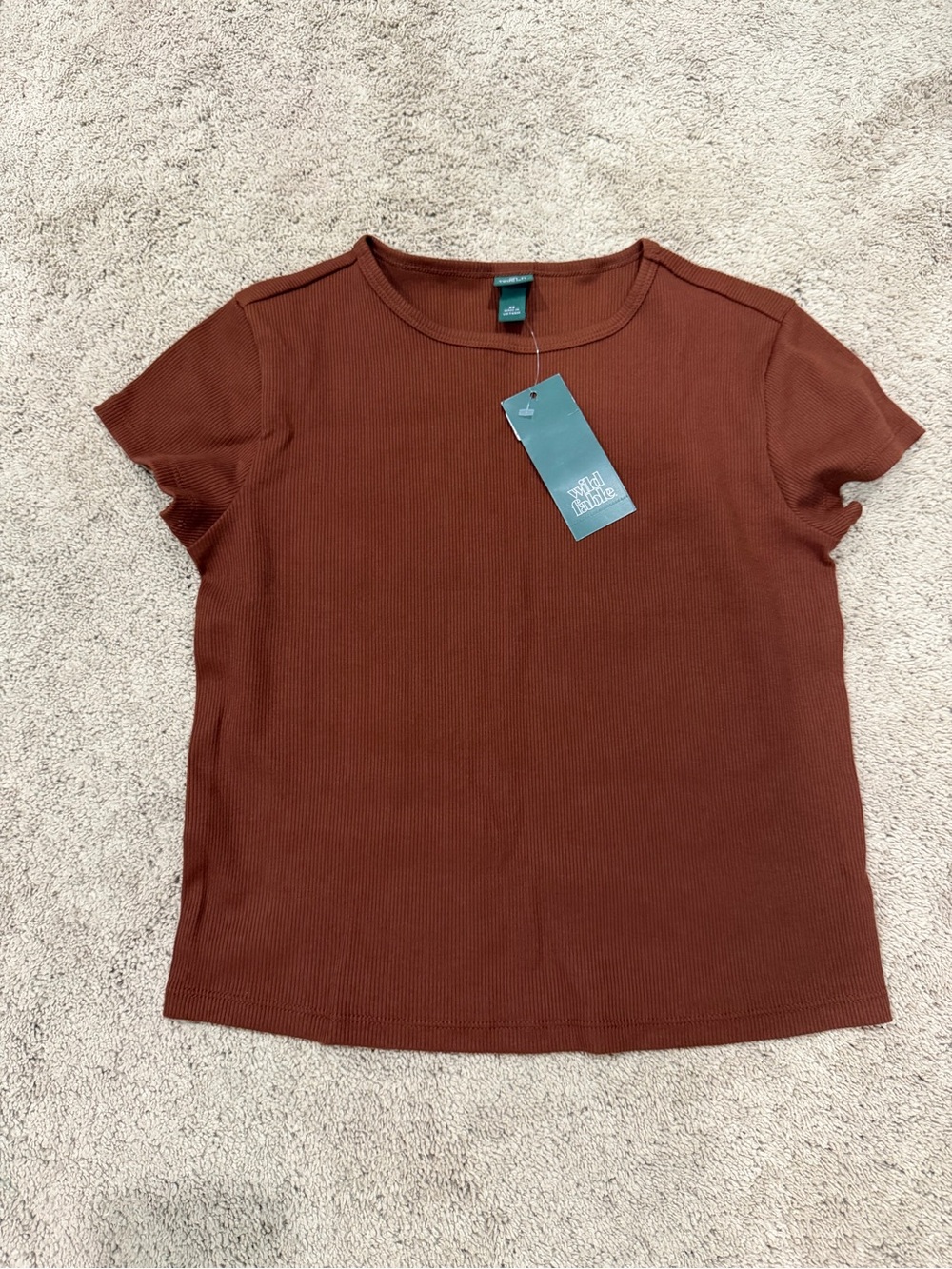 Wild Fable Brown Ribbed Short Sleeve Tee - Top - Basic Top, Size XS